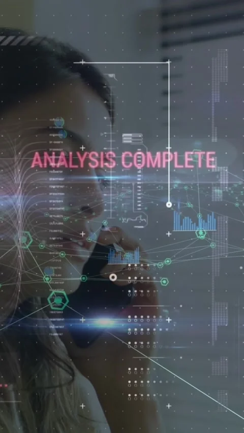Animation of data processing and network of icons over caucasian woman talking Stock Footage 321789077