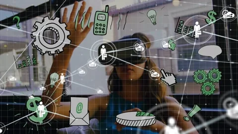 Animation of data processing and network of connections over diverse Stock Footage 327127281