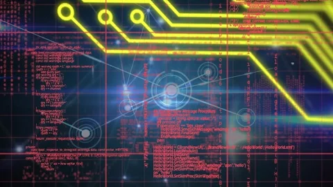 Animation of data processing and network of connections over computer circuit Stock Footage 327393180