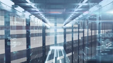 Animation of data processing and networks of connections over computer servers Stock Footage 328407027