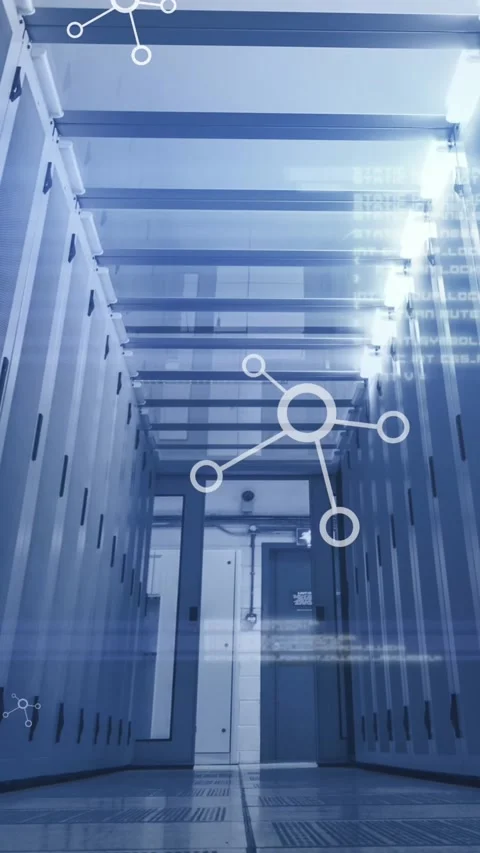Animation of data processing and networks of connections over computer servers Stock Footage 342004358