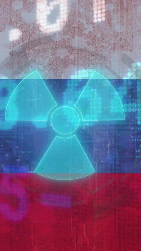 Animation of data processing and nuclear symbol over flag of russia Video stock 324023592