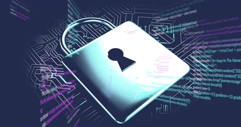 Animation of data processing and padlock on blue background Stock Footage 171585586