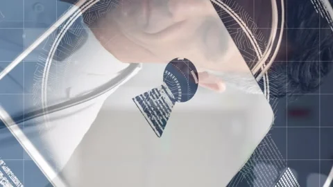 Animation of data processing and padlock icon over caucasian male doctor Vídeos de archivo 312354014