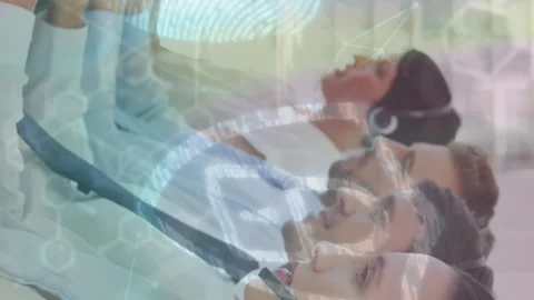 Animation of data processing and padlock over caucasian business people in 動画素材 312797587