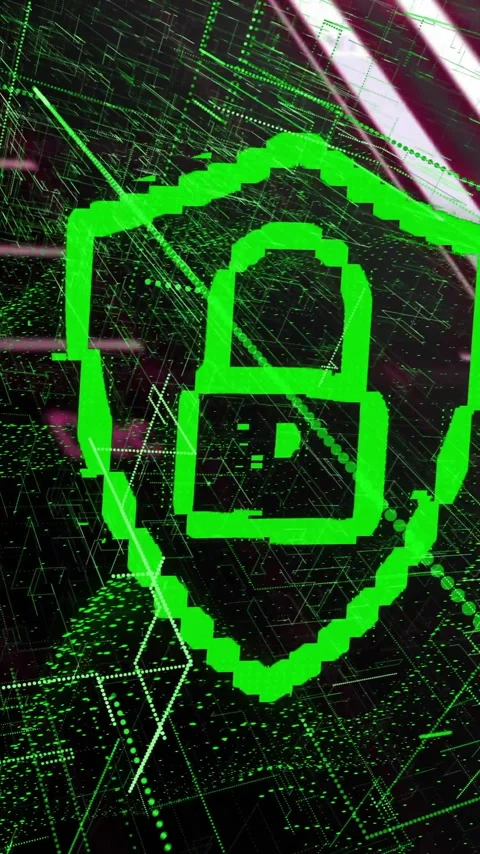 Animation of data processing and padlock icon over dark background Stock Footage 320663424