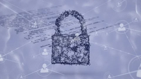 Animation of data processing and padlock over white background Video stock 329108546