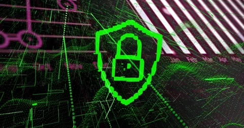 Animation of data processing and padlock icon over dark background Stock Footage 330175589