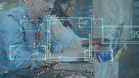 Animation of data processing and people icons over diverse business people using Stock Footage 330412810