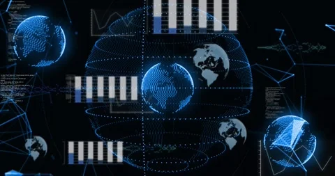 Animation of data processing and plexus networks over spinning globes against Stock Footage 328255453