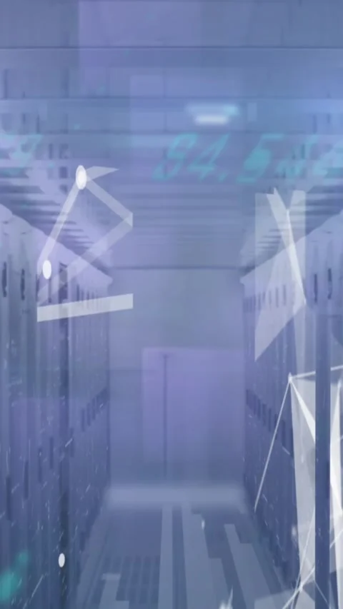 Animation of data processing and plexus networks against computer server room Stock Footage 344745629