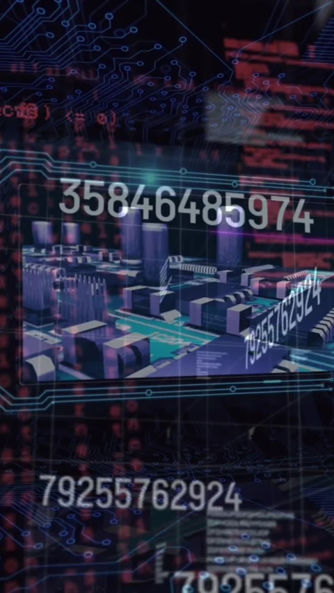 Animation of data processing and processor socket over dart background Stock Footage 343091862