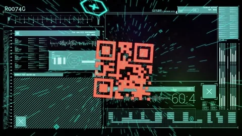 Animation of data processing and qr code... | Stock Video | Pond5