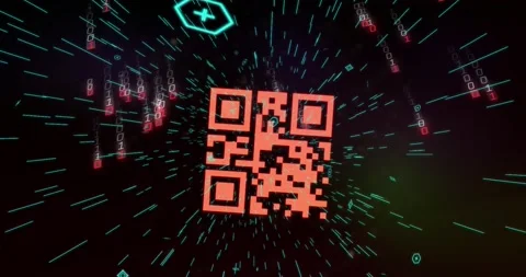 Animation of data processing and qr code... | Stock Video | Pond5