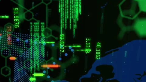 Animation of data processing and qr code over world map on black background Stock Footage 312673676