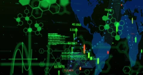 Animation of data processing and qr code over world map on black background Stock Footage 327002664