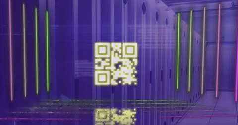 Animation of data processing and qr code over computer servers Stock Footage 327002817