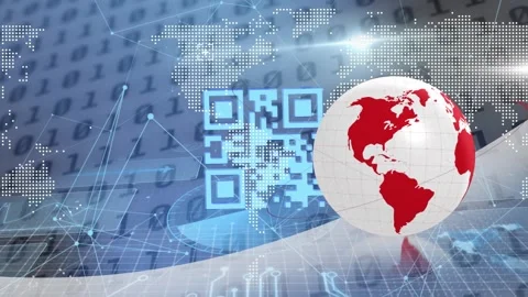 Animation of data processing and qr code over globe, world map and binary coding Stock Footage 327784148