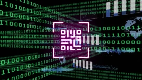 Animation of data processing and qr code over binary coding Stock Footage 329367950