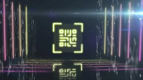 Animation of data processing and qr code over neon connections Stock Footage 330177987
