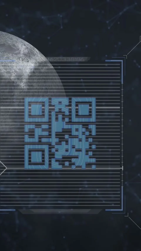 Animation of data processing and qr code over globe 스톡 동영상 342009488