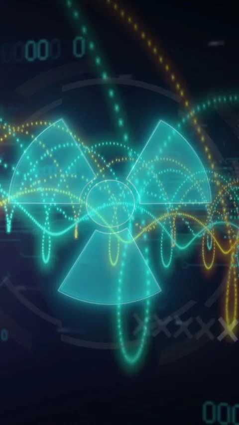 Animation of data processing and radiation warning sign on black background Stock Footage 343720885