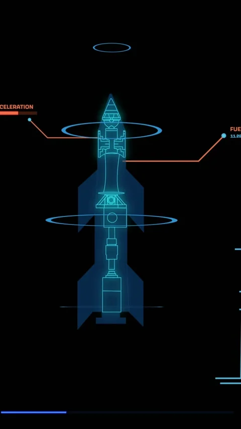 Animation of data processing and rocket blueprint on black background Stock Footage 342601467