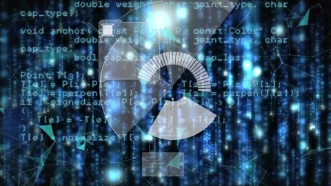 Animation of data processing and round scanner over light trails and plexus Stock Footage 326878844