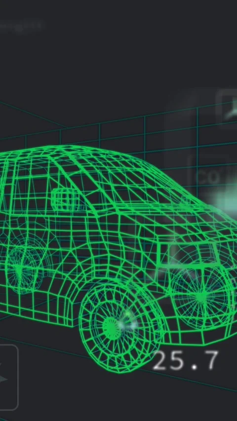 Animation of data processing and scanning over car drawing spinning on black Stock Footage 344524920