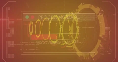 Animation of data processing and scope scanning on orange background Video stock 265624306