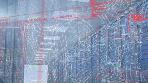 Animation of data processing and scope scanning over microprocessor connections Stock Footage 330255426