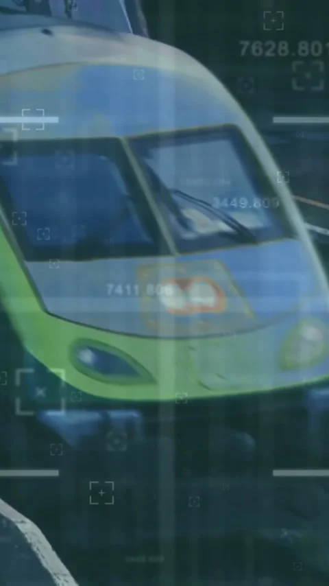 Animation of data processing and scope scanning over train station Stock Footage 341659953