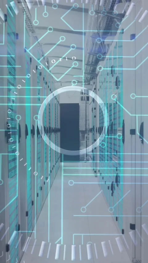 Animation of data processing and scope scanning over computer servers Stock Footage 343079516