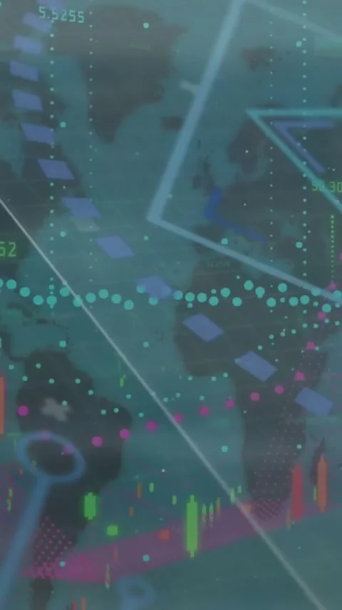 Animation of data processing and scope scanning over world map Stock Footage 343954573