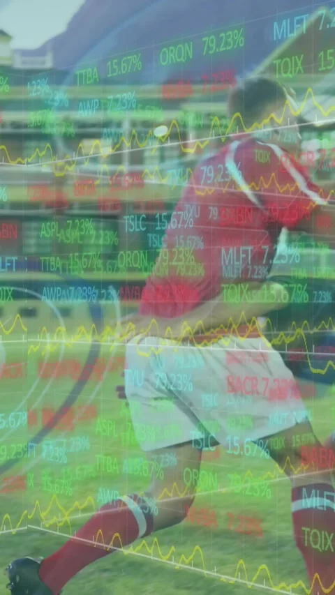 Animation of data processing and scope scanning over diverse rugby players at Stock Footage 344556329