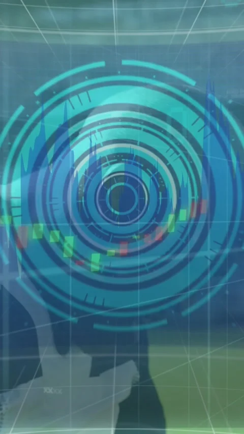 Animation of data processing and scope scanning over diverse rugby players at Stock Footage 344745504
