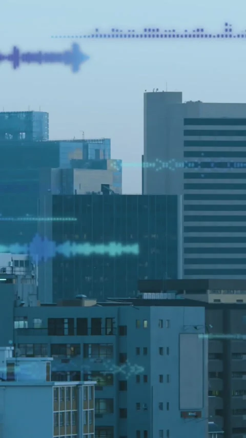 Animation of data processing and scope scanning over cityscape Stock Footage 344783269