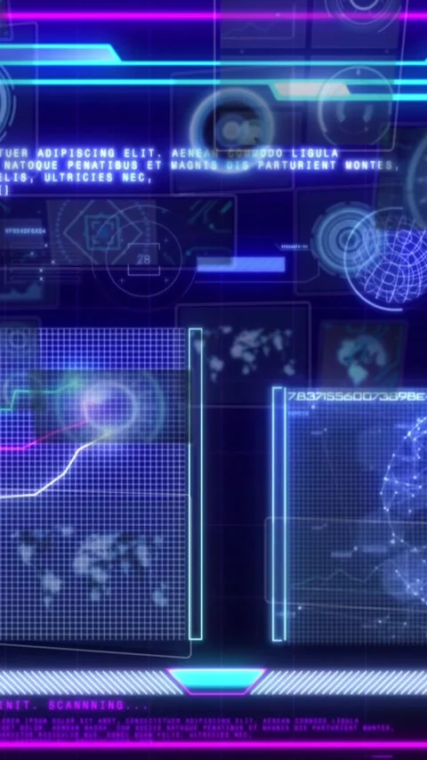 Animation of data processing and scopes scanning over diagrams Stock Footage 342707911