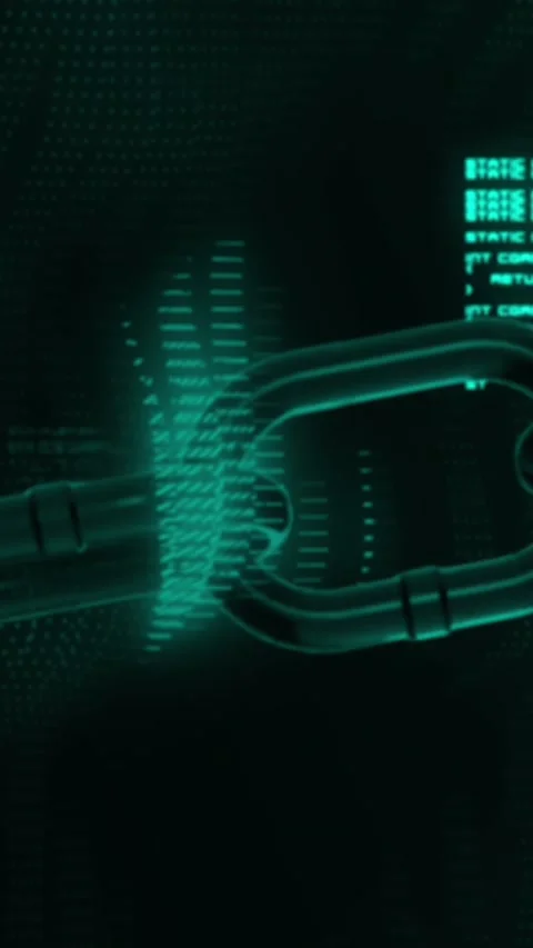 Animation of data processing and security chain icon spinning against green Stock Footage 344636274