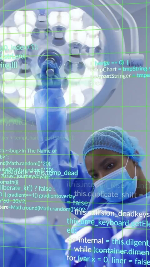 Animation of data processing and shapes over diverse surgeons wearing face masks Stock Footage 343028349