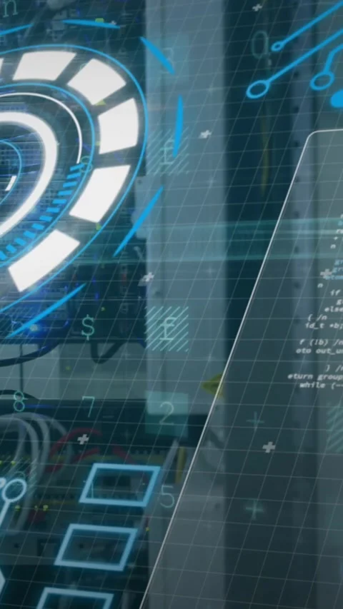 Animation of data processing and shapes touching screen Stock Footage 344722517