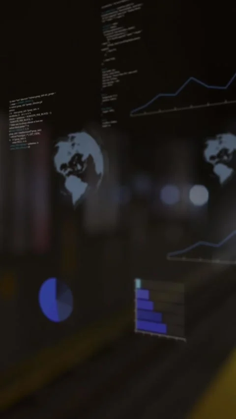 Animation of data processing and spinning globe against blurred view of train Stock Footage 344765834