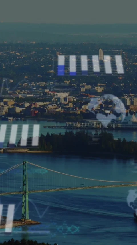 Animation of data processing and spinning globe against aerial view of cityscape Stock Footage 344774735