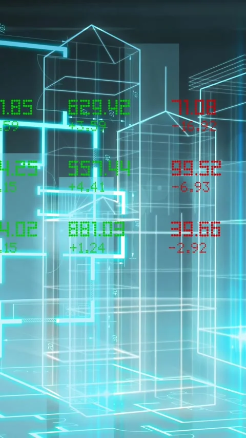 Animation of data processing and statistics recording over 3d architects plans Stock Footage 319973651