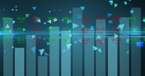 Animation of data processing and statistics recording with floating triangles Stock Footage 328093560