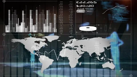 Animation of data processing and statistics over world map Stock Footage 329919725