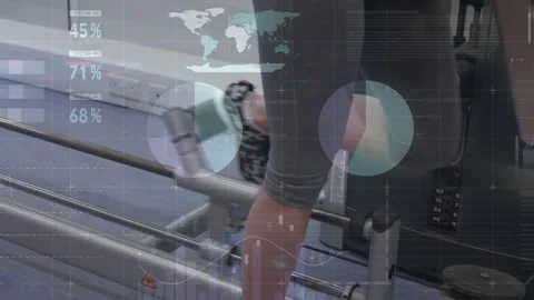 Animation of data processing and statistics over strong man exercising Stock Footage 330171390