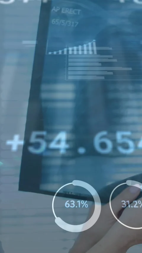 Animation of data processing and statistics over female doctor and patient Stock Footage 344557413