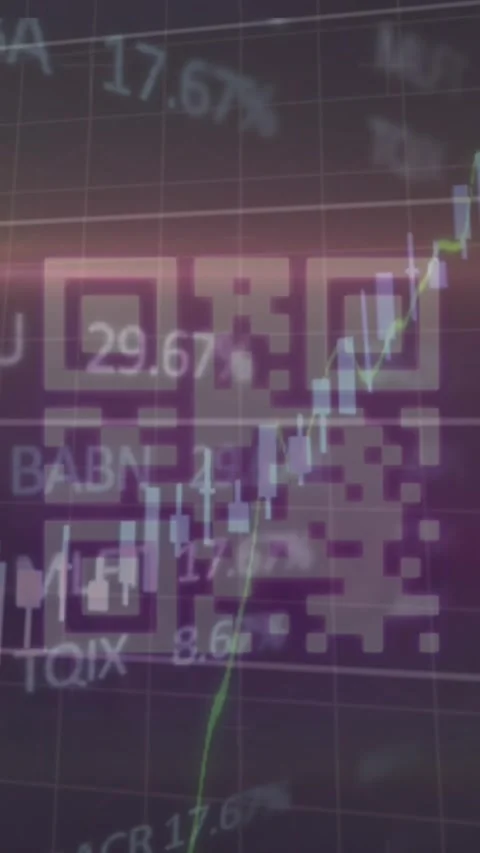 Animation of data processing and stock market over qr code Vídeos de archivo 344706246