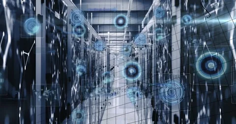 Animation of data processing and tech room with servers Stock Footage 328149775